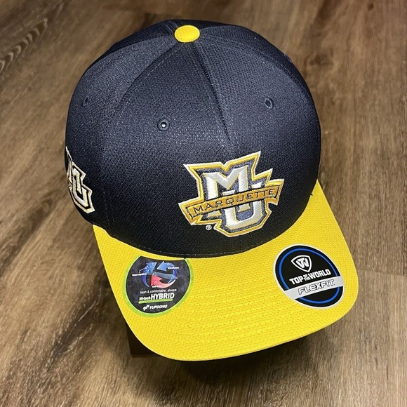 Marquette Golden Eagles Hat Blue Yellow Flex Fit Top Of The‎ World Performance - Picture 1 of 6